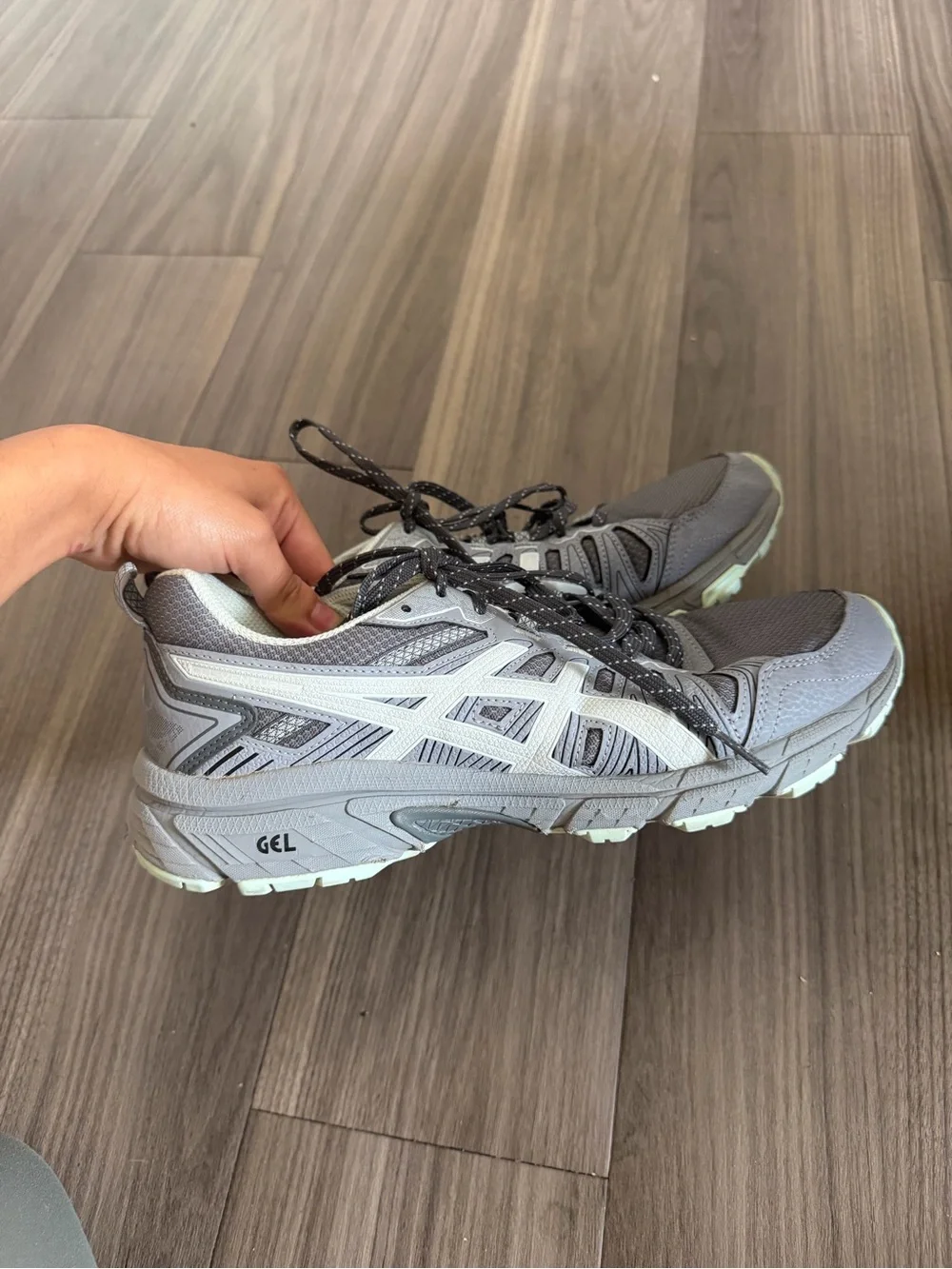 Asics Gray and White Trail Running Shoes